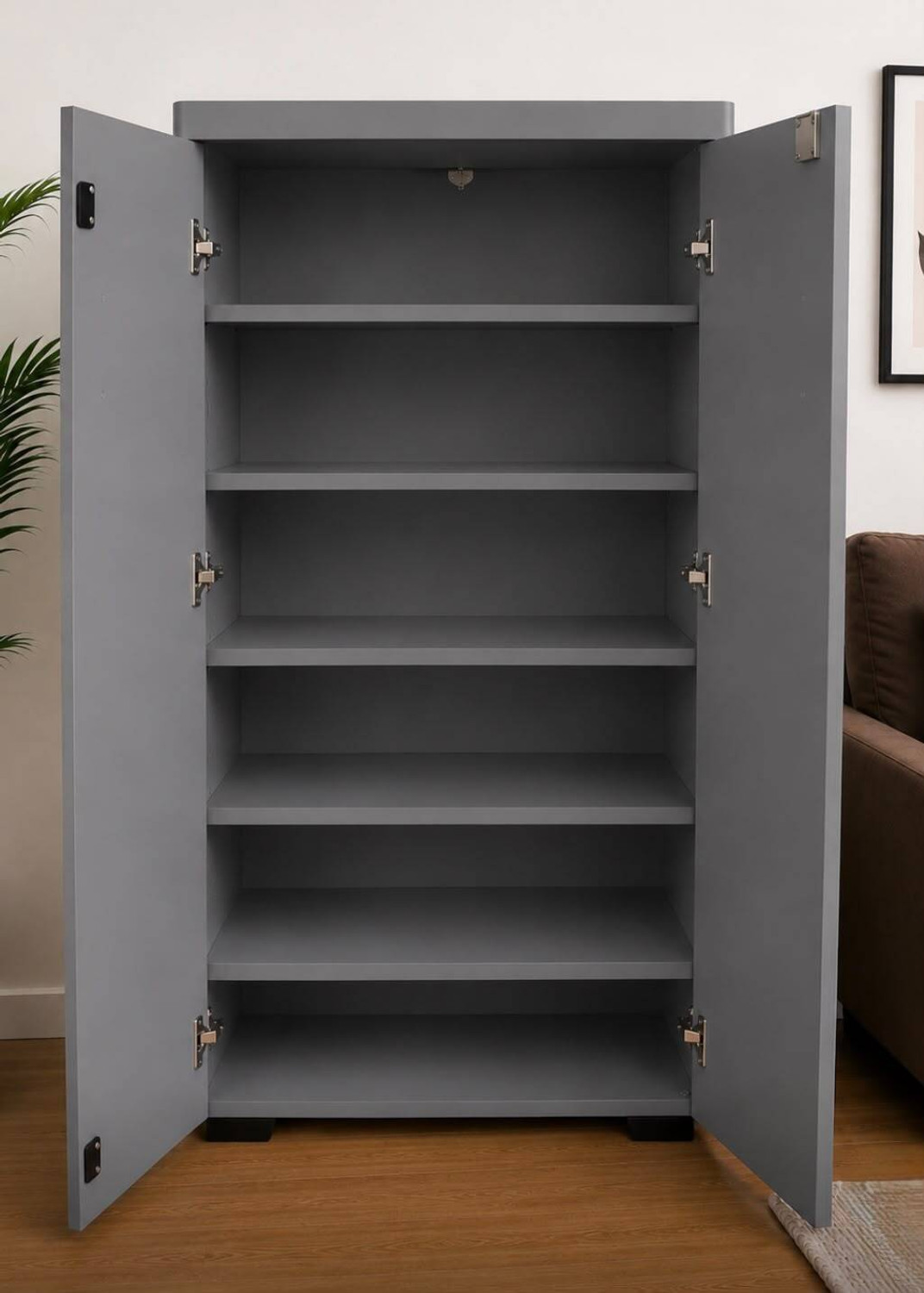 Image of DiamondF 2 Door Wooden Storage Cabinet 6 shelves with Lock | Multipurpose White Almirah Engineered Wood Almirah
