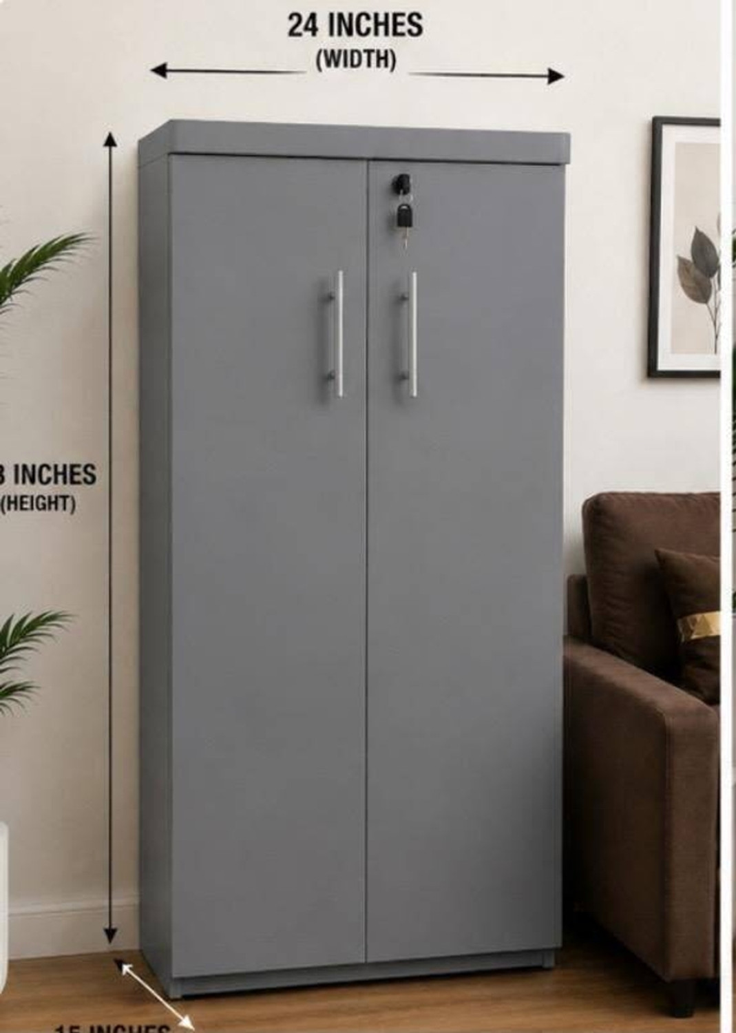 Image of DiamondF 2 Door Wooden Storage Cabinet 6 shelves with Lock | Multipurpose White Almirah Engineered Wood Almirah
