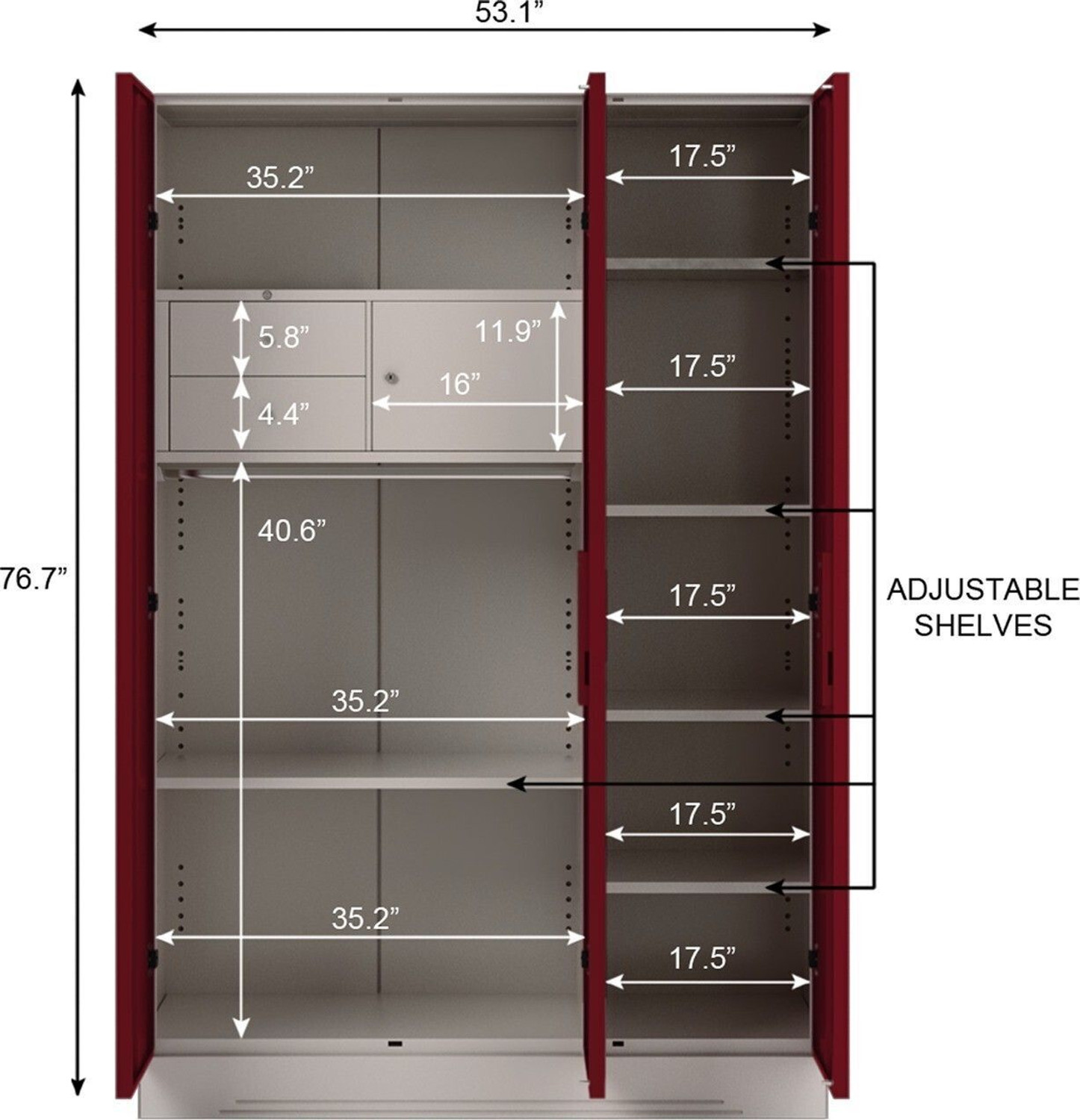 Image of Interio by Godrej Slimline 3 Door with Locker, Drawer and Mirror Metal Almirah
