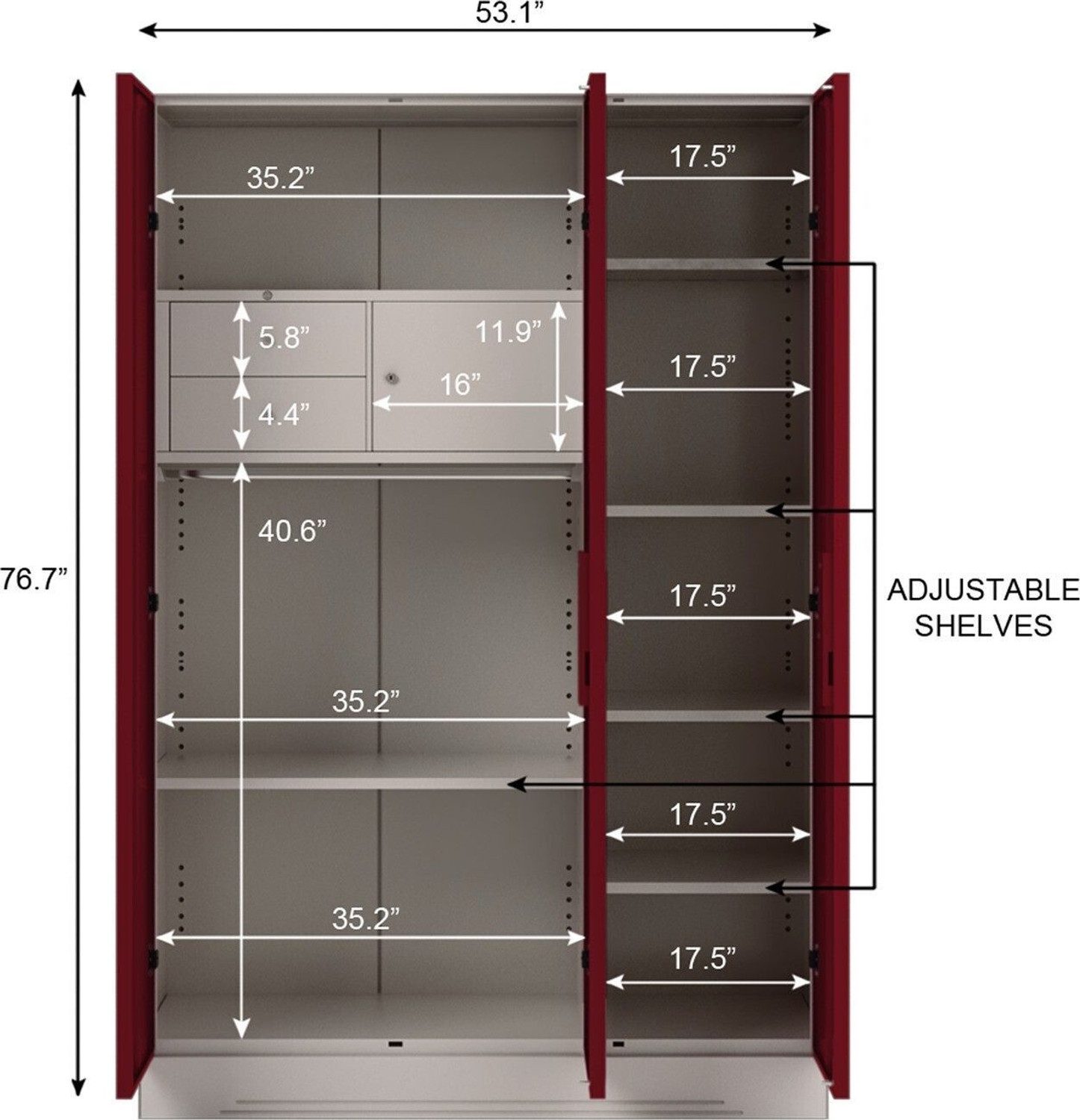 Image of Interio by Godrej Slimline 3 Door with Locker, Drawer and Curvilinear Mirror Metal Almirah
