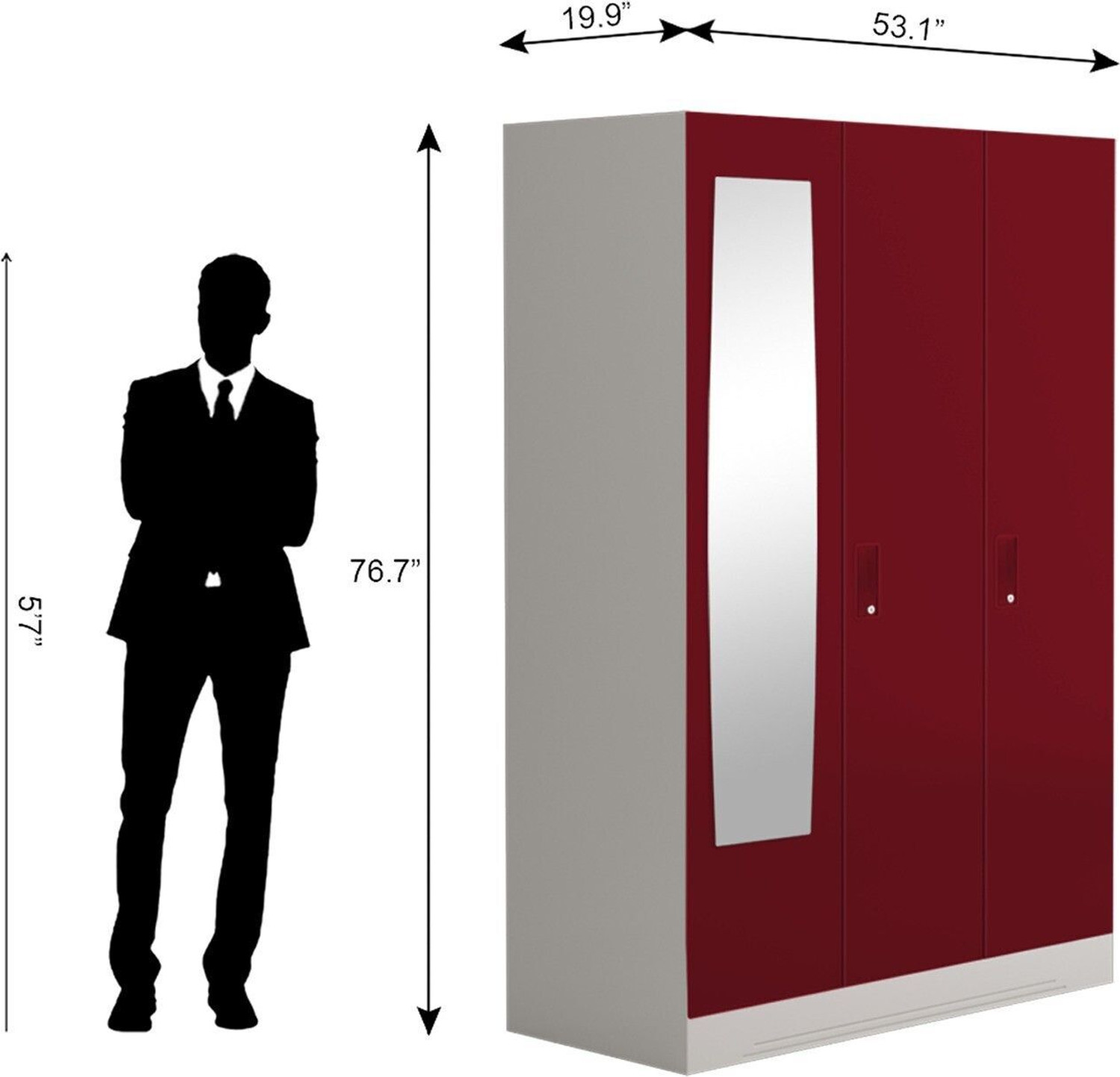 Image of Interio by Godrej Slimline 3 Door with Locker, Drawer and Mirror Metal Almirah