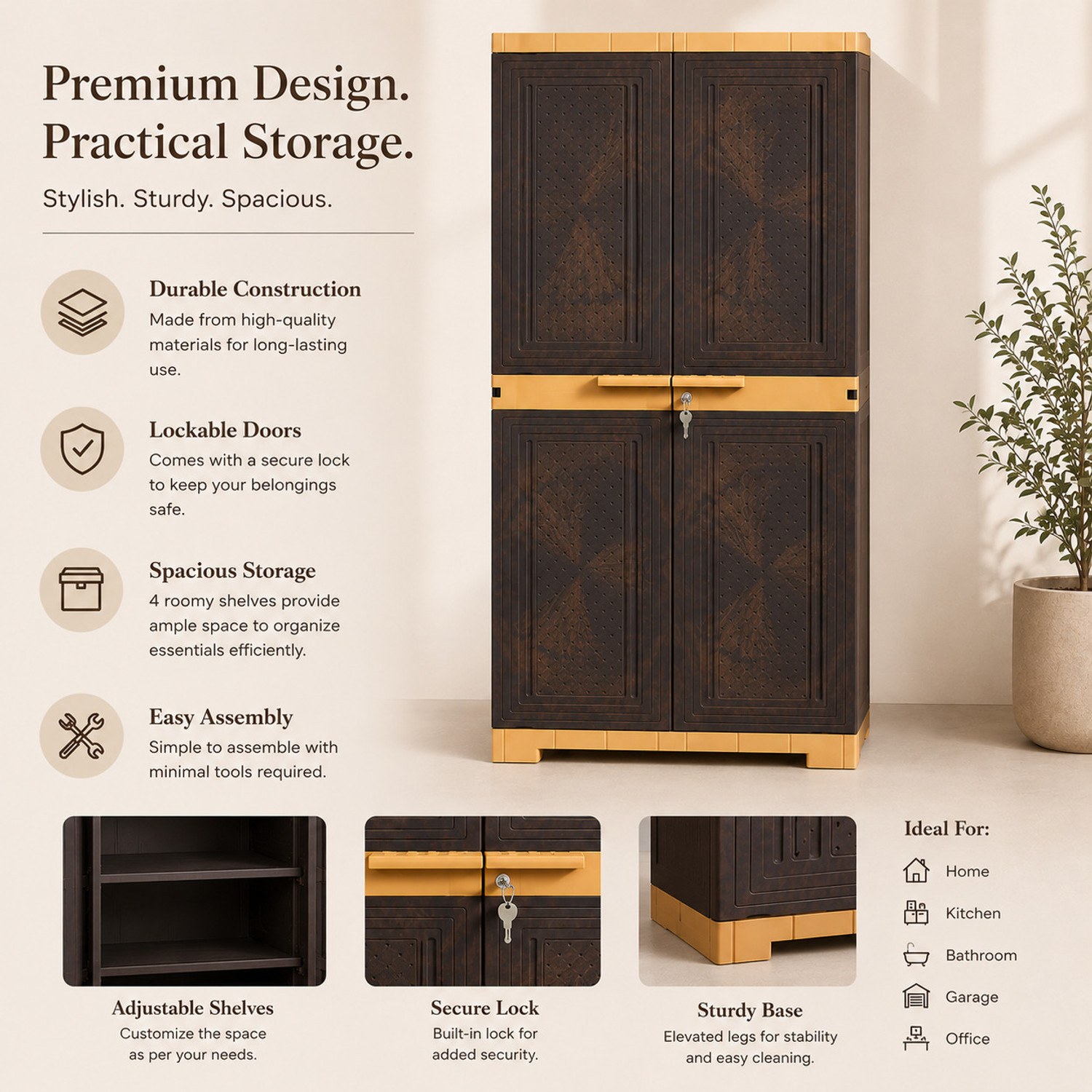 Image of ARLAVYA 4.1 Ft x 2 Ft | 1 Year Warranty | Premium Plastic Cupboard Plastic Wardrobe Plastic Free Standing Cabinet