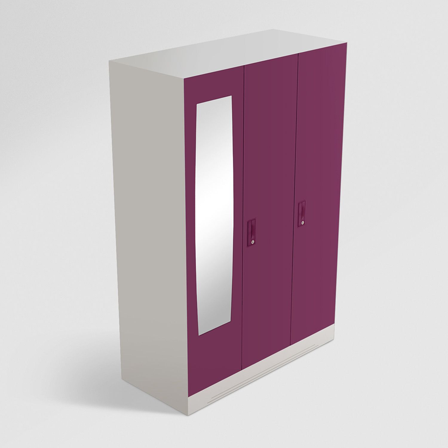 Image of Interio by Godrej Slimline 3 Door with Locker, Drawer and Mirror Metal Almirah (Finish Color - Body: Royal Ivory, Door: Textured Purple, Knock Down)