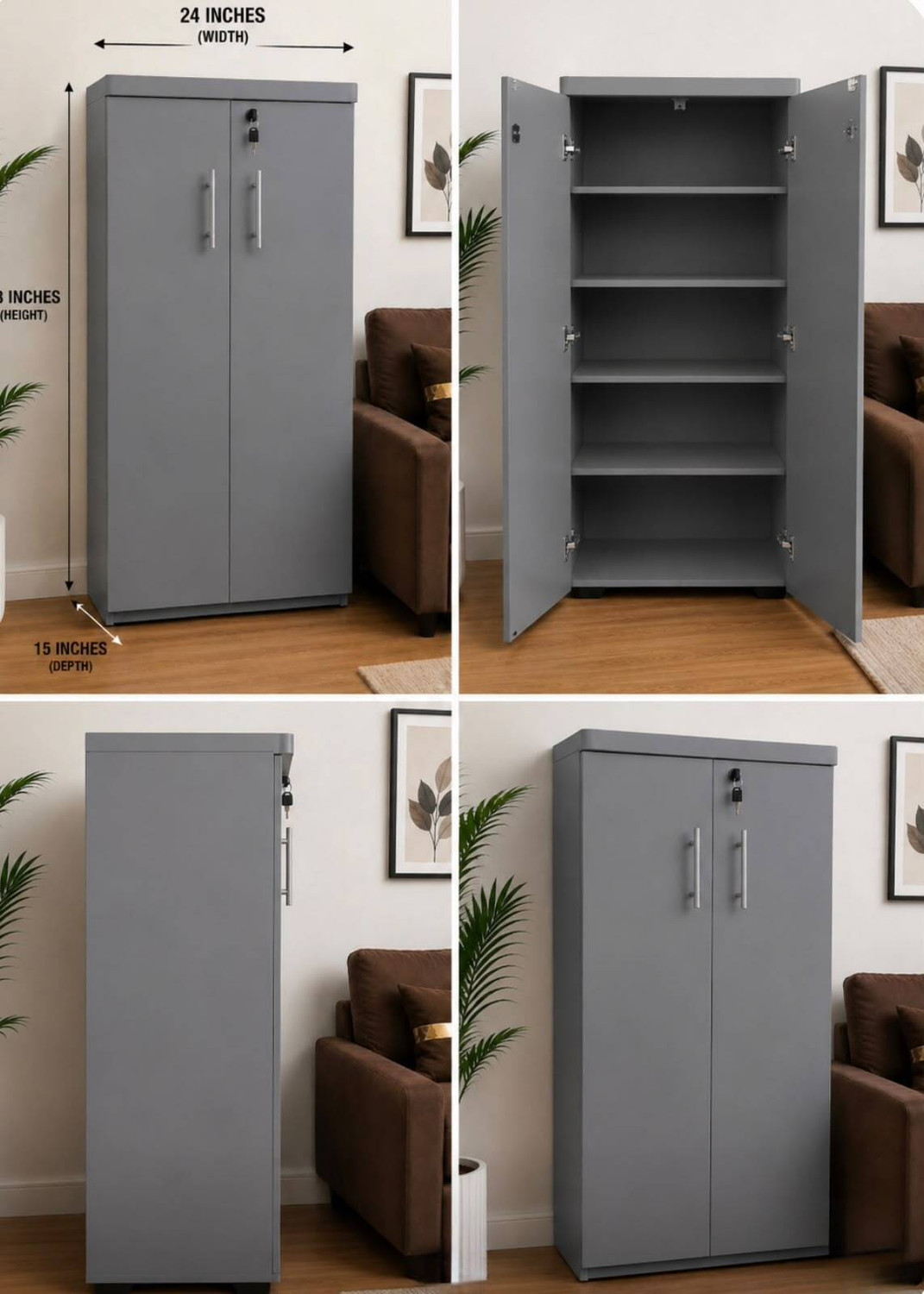 Image of DiamondF 2 Door Wooden Storage Cabinet 6 shelves with Lock | Multipurpose White Almirah Engineered Wood Almirah