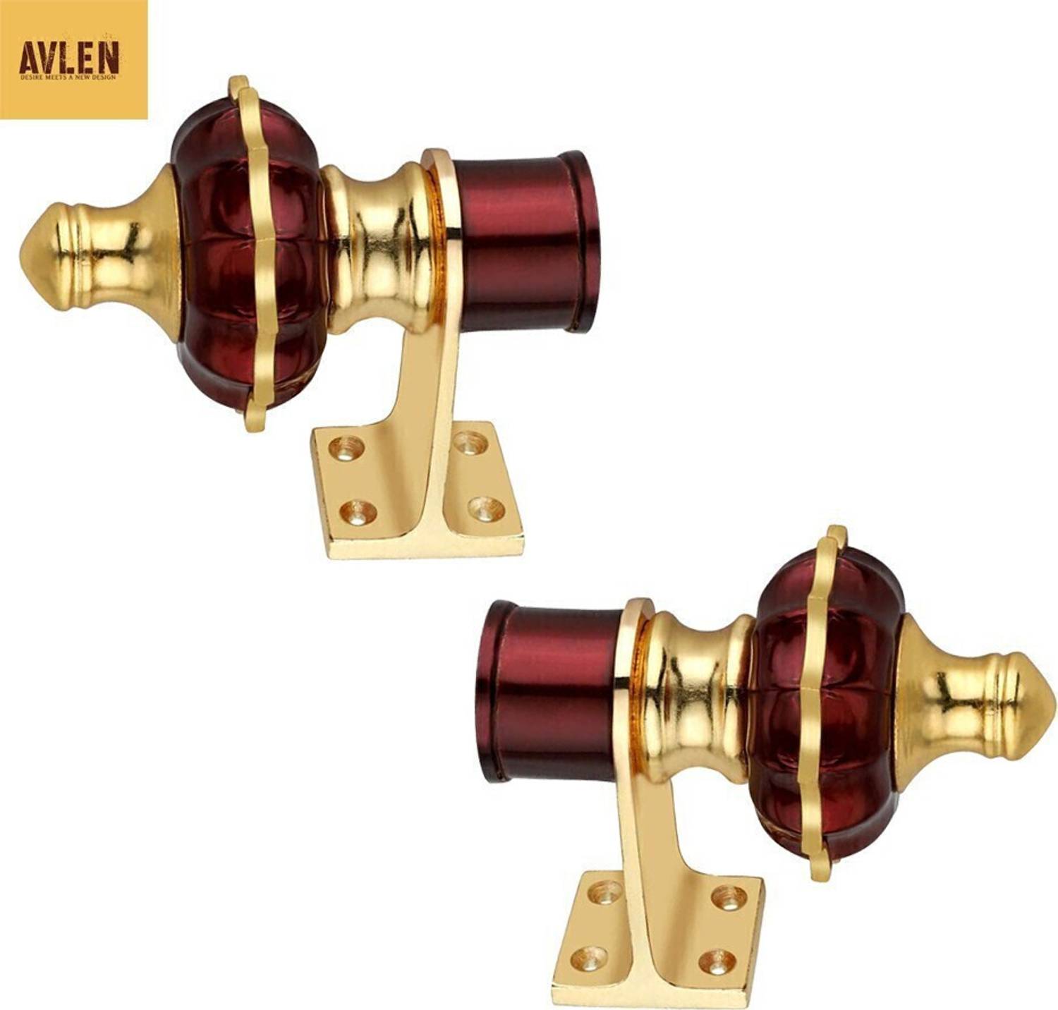 AVLEN Maroon, Gold Rod Rail Bracket, Curtain Knobs, Tassels, Curtain Rods Metal