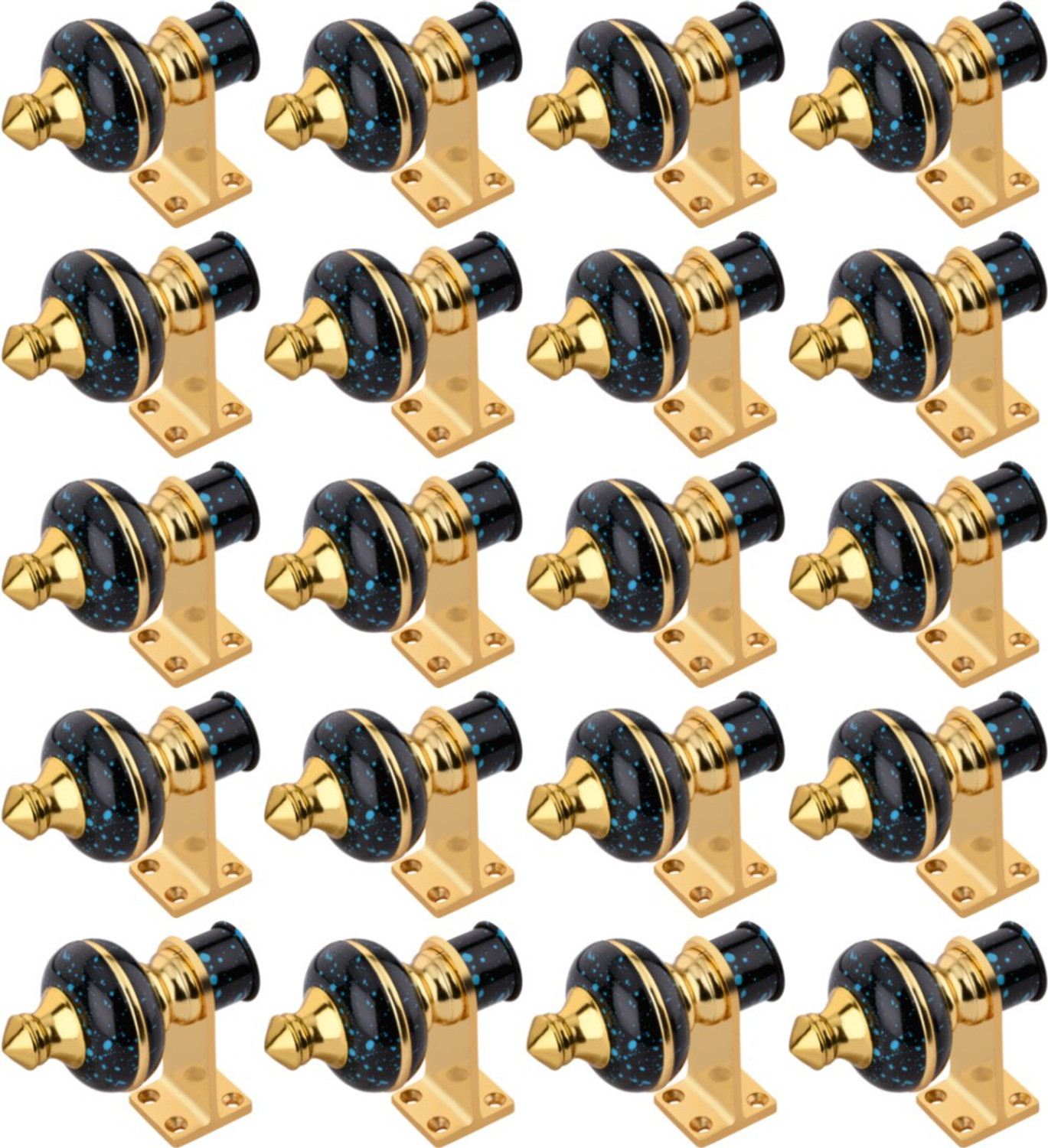 Image of Sun Shield Blue, Black, Gold Curtain Knobs, Curtain Hooks, Rod Rail Bracket Metal