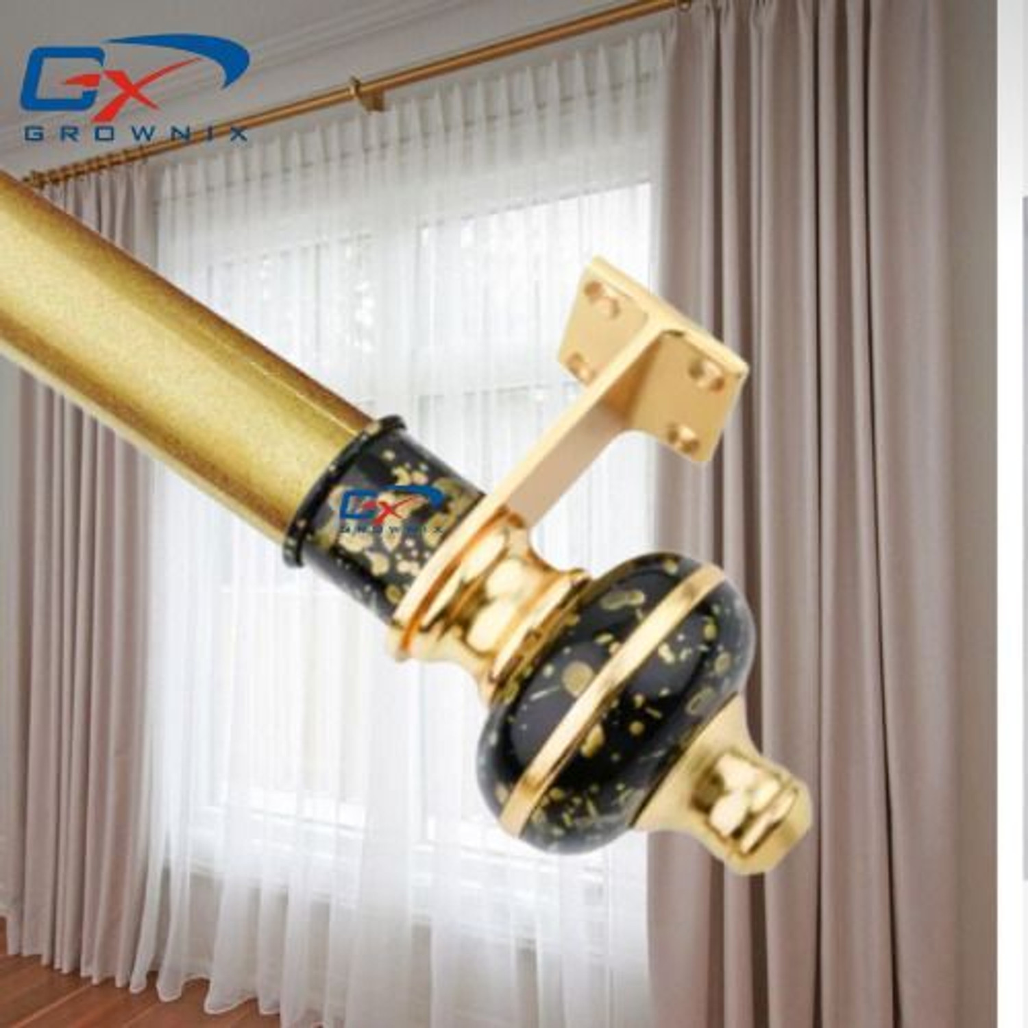 Image of GROWNIX Black Rod Rail Bracket, Curtain Hooks, Curtain Rods, Curtain Knobs Metal
