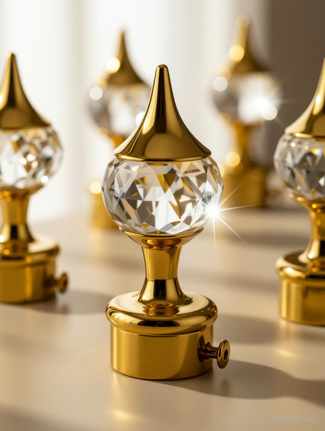 Image of HELENSON Gold Curtain Knobs, Rod Rail Bracket Metal