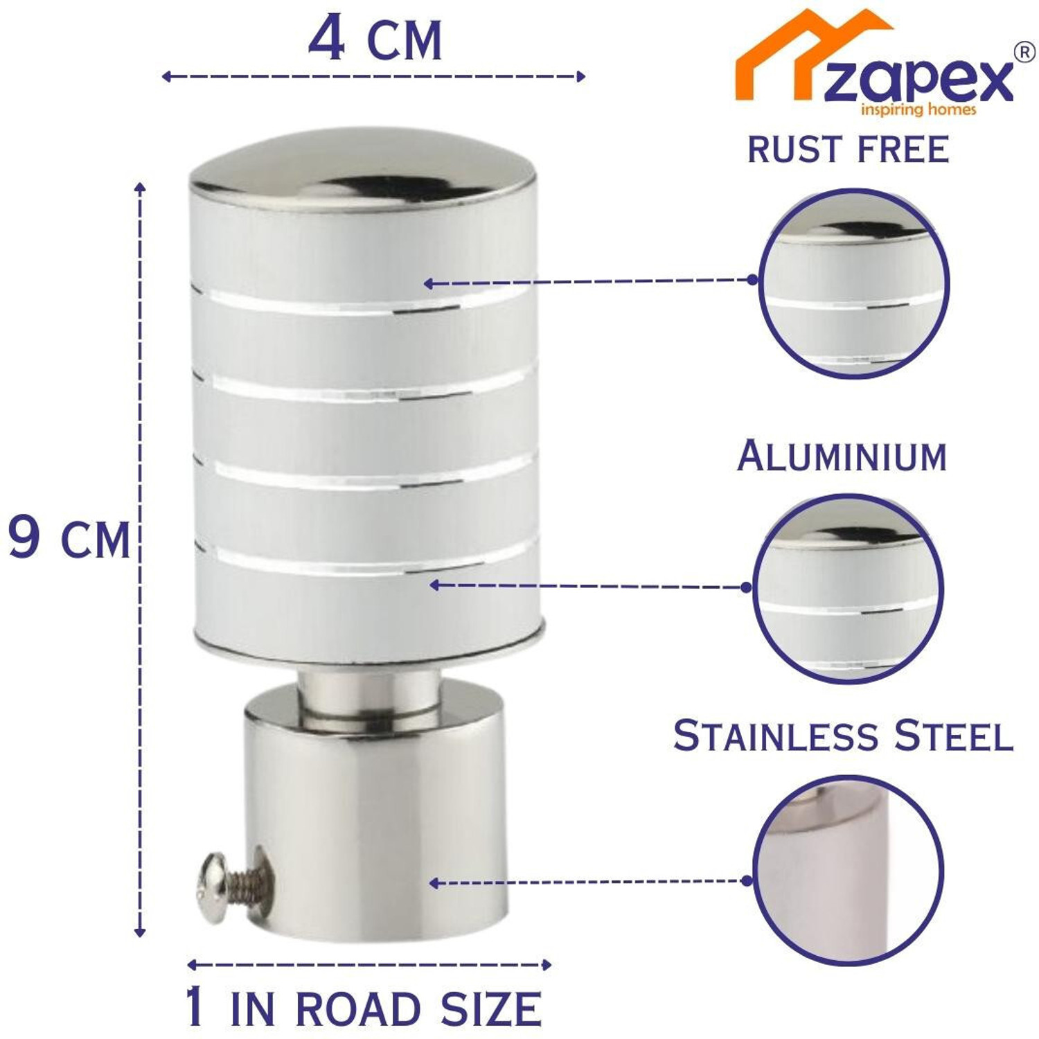 Image of ZAPEX Silver Rod Rail Bracket, Curtain Knobs Metal