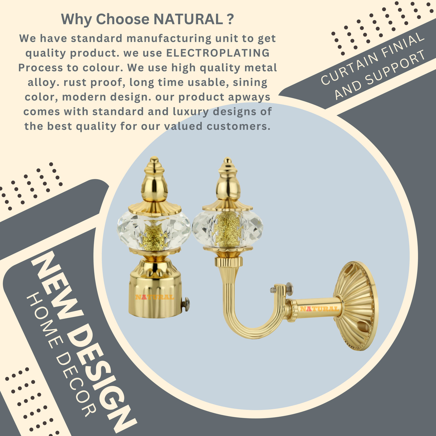 Image of NATURAL Gold Curtain Knobs Metal