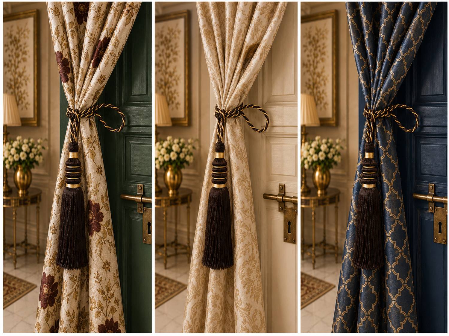 BLISSFULCASA Black Cord Pull, Tassels, Tieback Hook, Curtain Rods