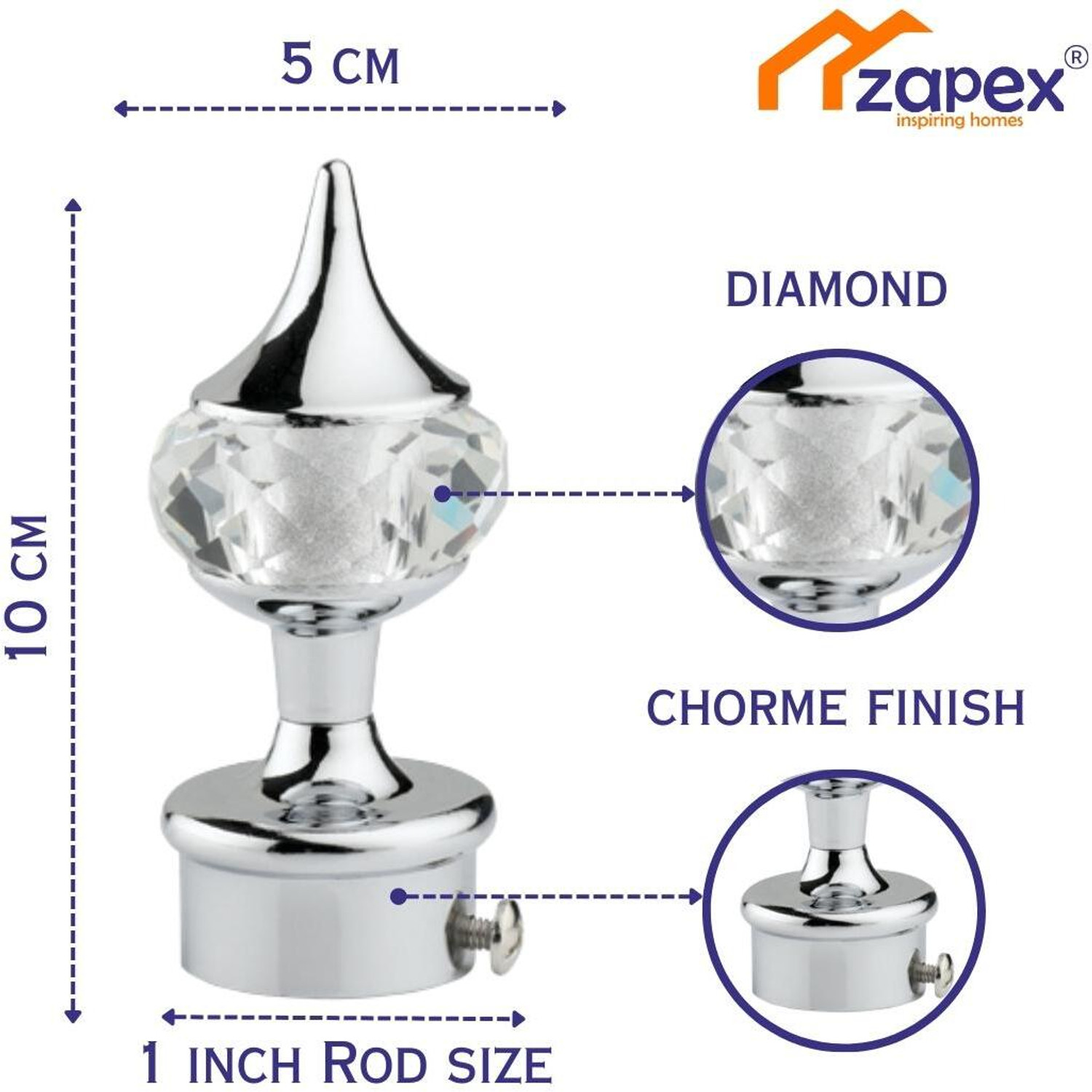 Image of ZAPEX Silver Rod Rail Bracket, Curtain Knobs Metal