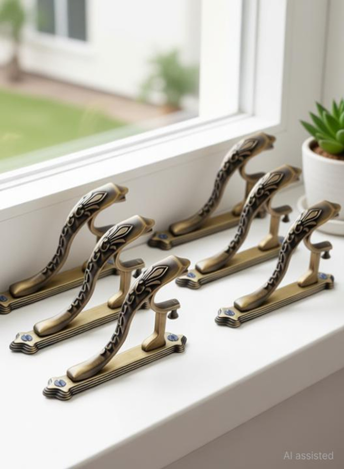 Image of Easyhome Gold Rod Rail Bracket, Curtain Knobs Metal