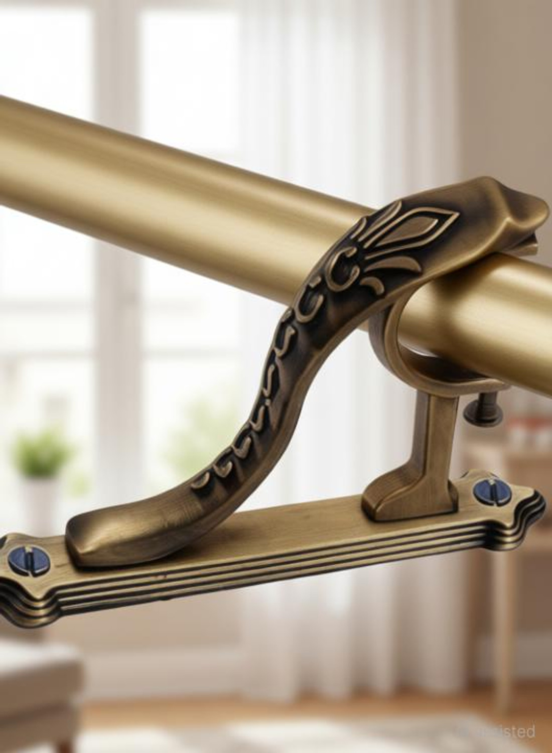 Image of Easyhome Gold Rod Rail Bracket, Curtain Knobs Metal