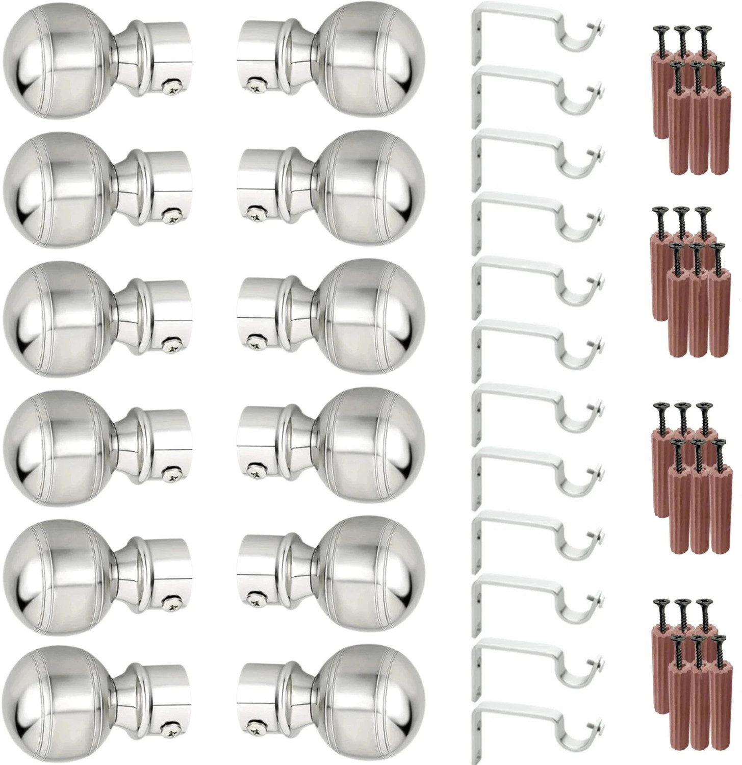 Image of GRIVAN Silver Rod Rail Bracket, Curtain Knobs, Curtain Hooks Metal
