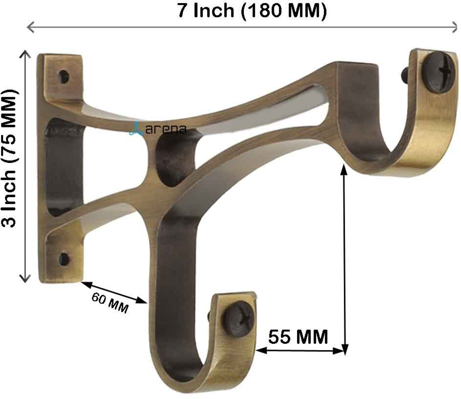 Image of Arena Brown Rod Rail Bracket, Curtain Hooks, Curtain Knobs Metal