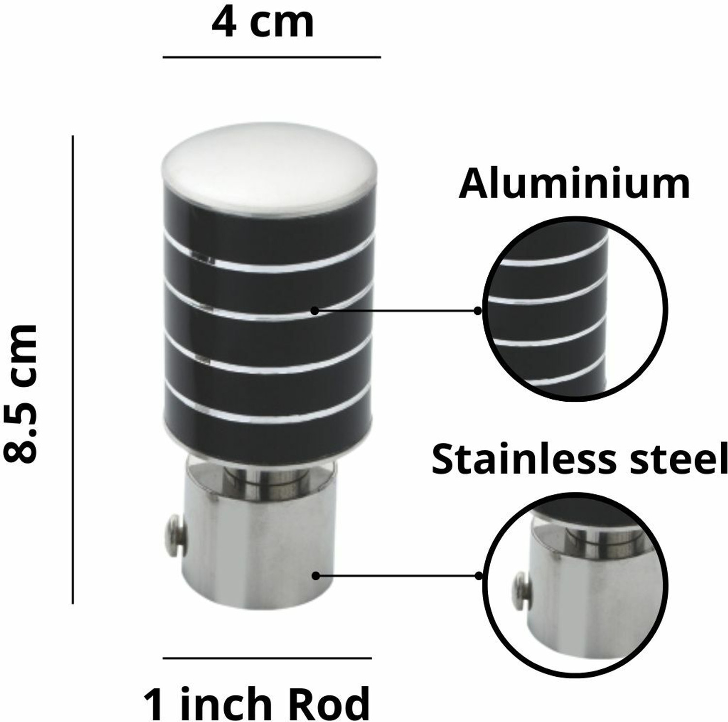 Image of RKOING Black, Silver Curtain Knobs, Rod Rail Bracket Metal
