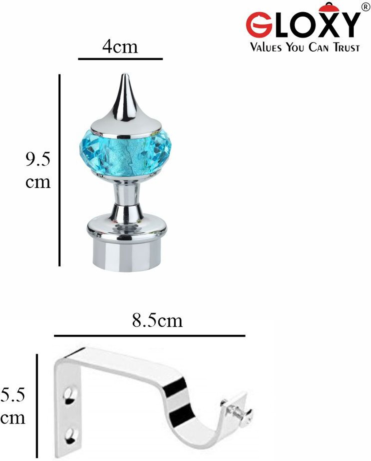Image of GLOXY Light Blue, Silver Rod Rail Bracket, Curtain Knobs, Curtain Hooks, Curtain Rods Metal