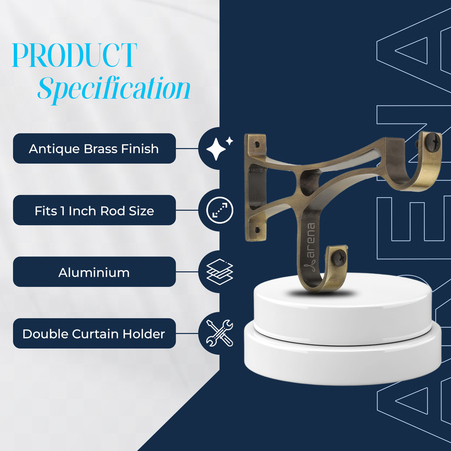 Image of Arena Brown Rod Rail Bracket, Curtain Hooks, Curtain Knobs Metal