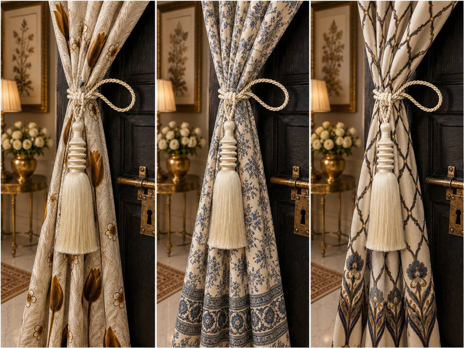 BLISSFULCASA White Cord Pull, Tassels, Tieback Hook, Curtain Rods