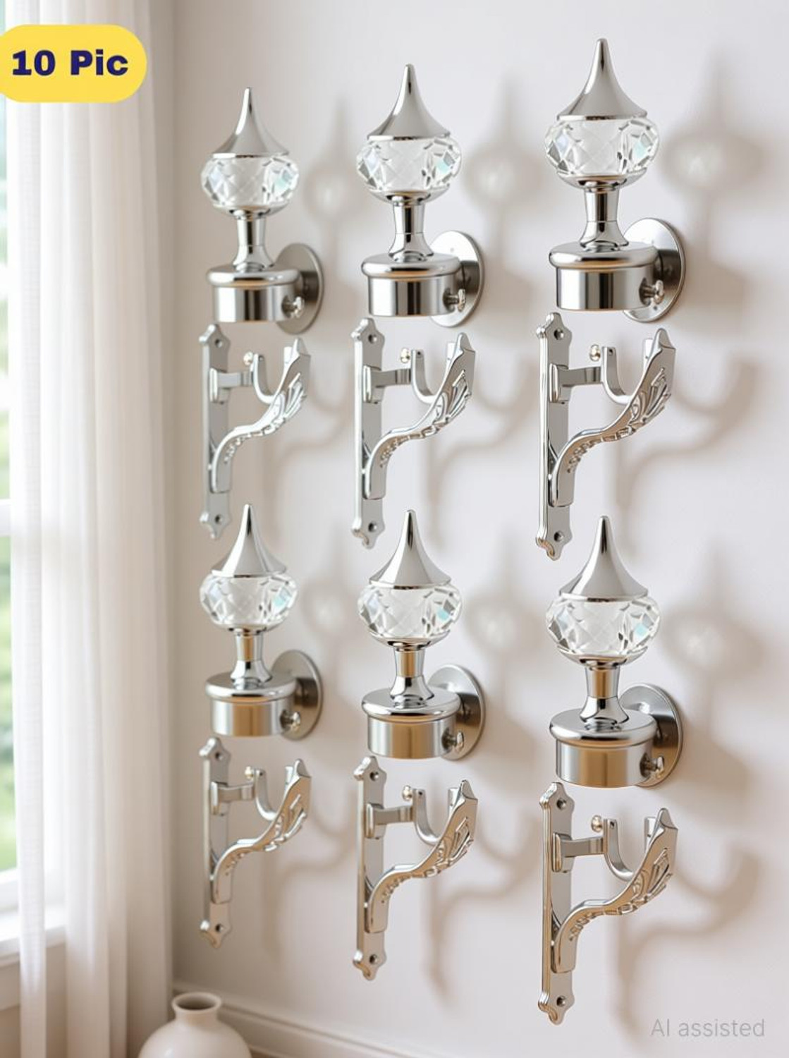 Image of ZAPEX Silver Rod Rail Bracket, Curtain Knobs Metal