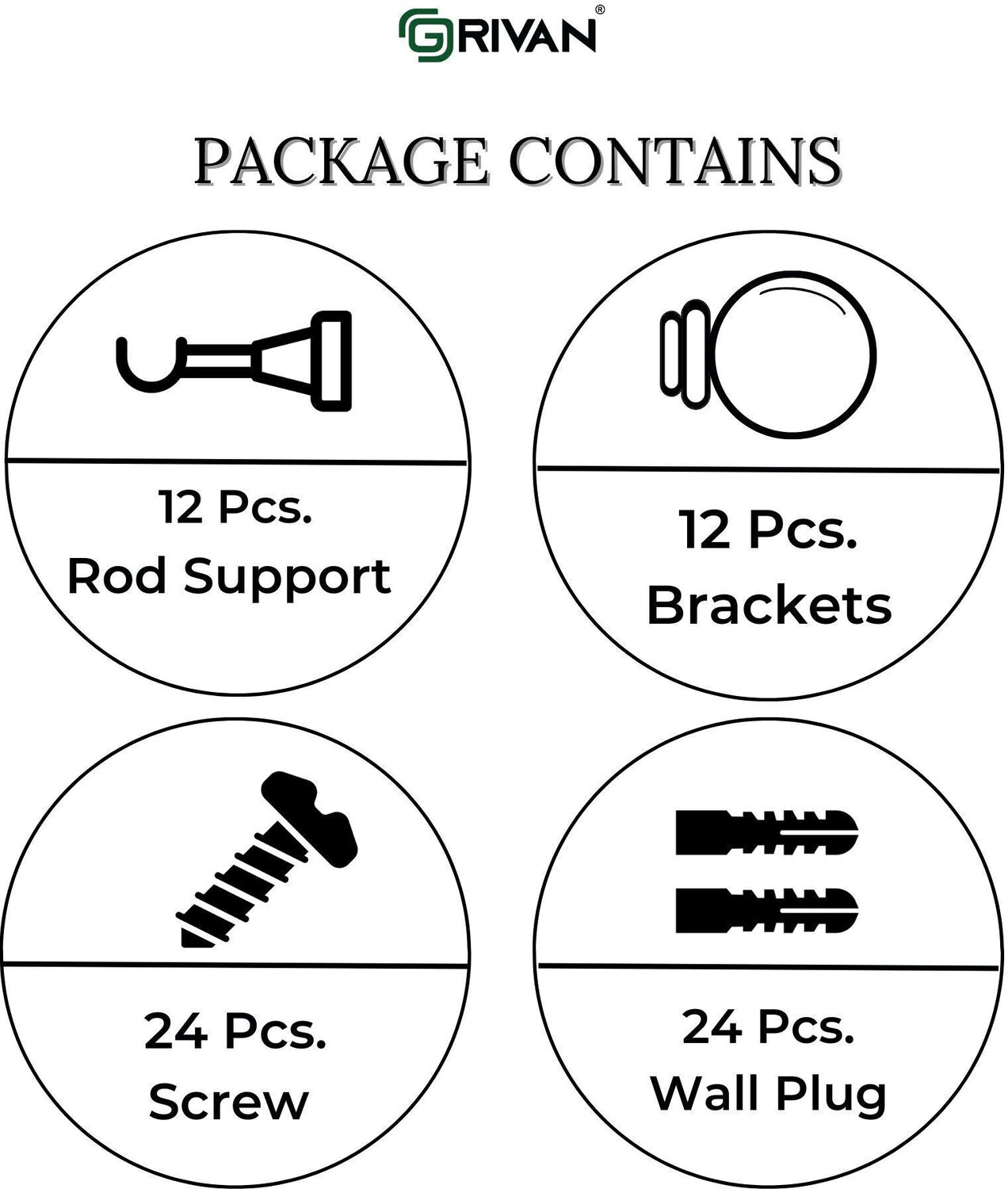 Image of GRIVAN Silver Rod Rail Bracket, Curtain Knobs, Curtain Hooks Metal