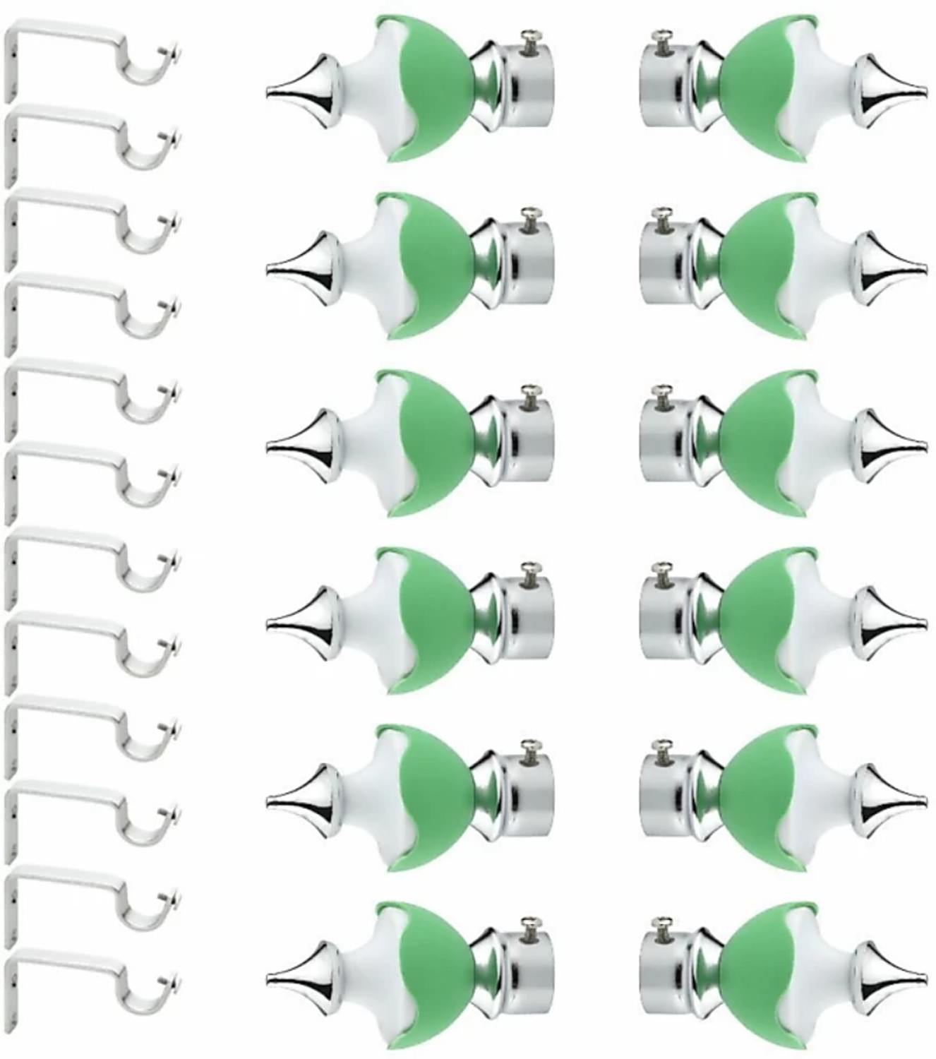 Image of picamax Light Green, White Rod Rail Bracket, Curtain Knobs, Tieback Hook, Tassels, Curtain Rods Metal