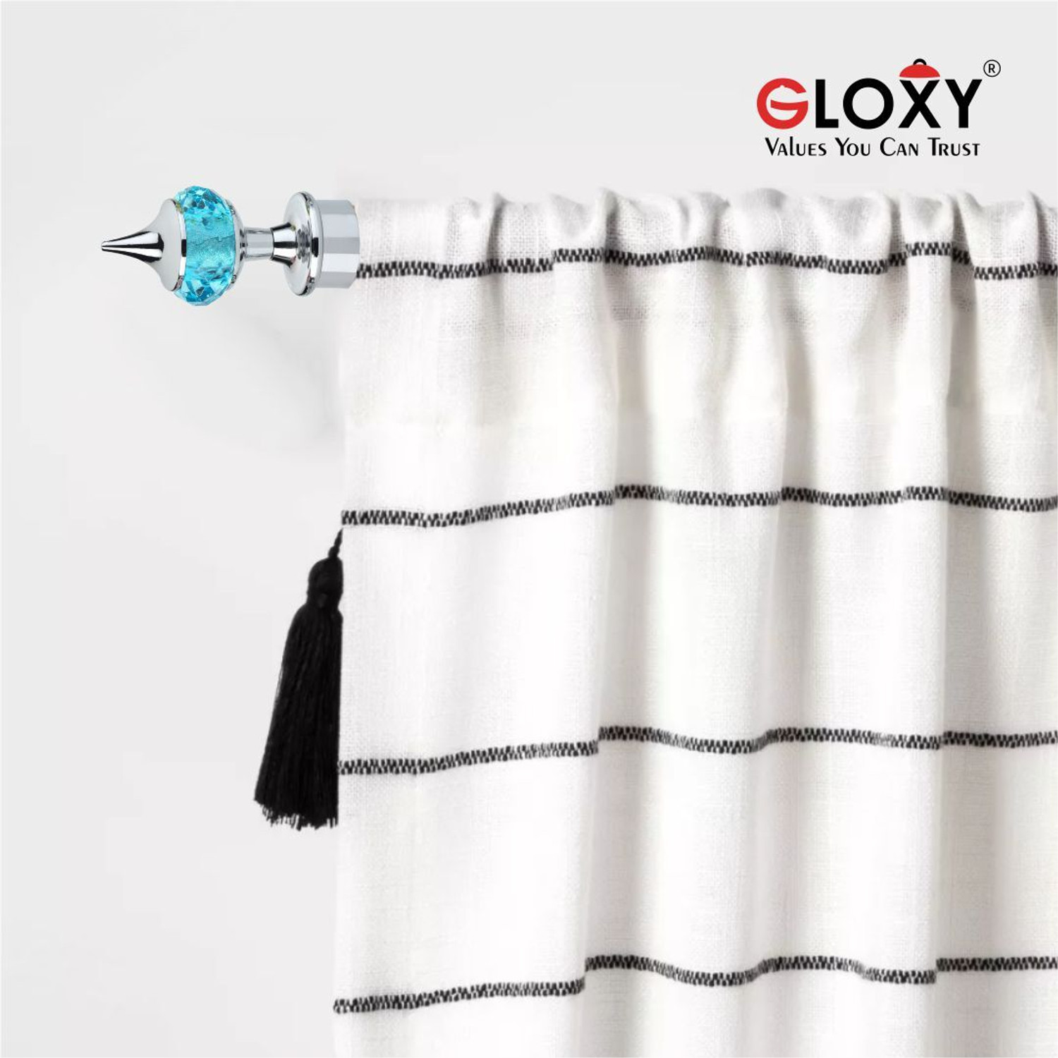 Image of GLOXY Light Blue, Silver Rod Rail Bracket, Curtain Knobs, Curtain Hooks, Curtain Rods Metal