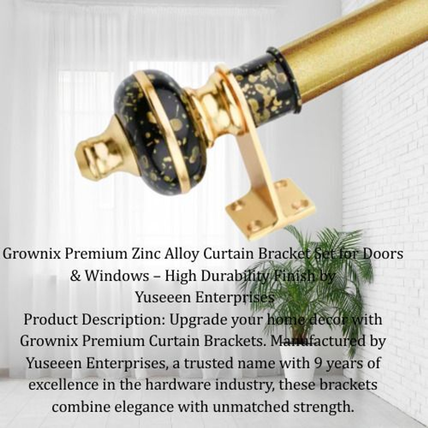 Image of GROWNIX Black Rod Rail Bracket, Curtain Hooks, Curtain Rods, Curtain Knobs Metal