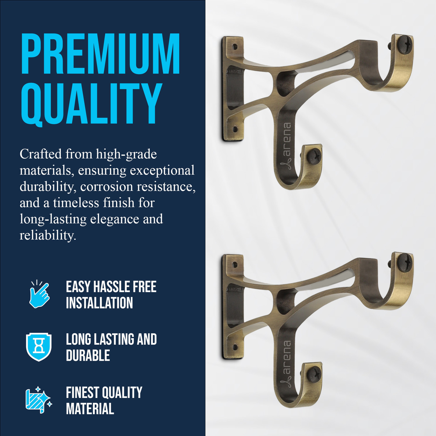 Image of Arena Brown Rod Rail Bracket, Curtain Hooks, Curtain Knobs Metal