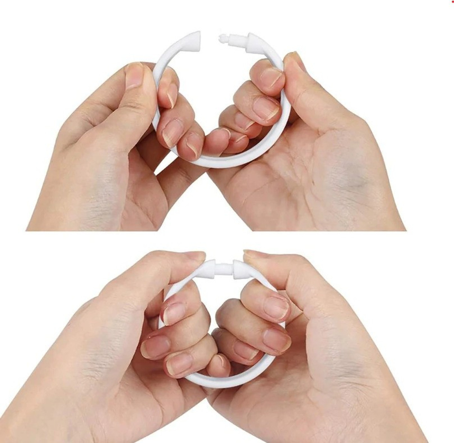 Image of DRAPERI White Curtain Rings, Curtain Hooks (Pack of 12) Curtain Ring with Hook