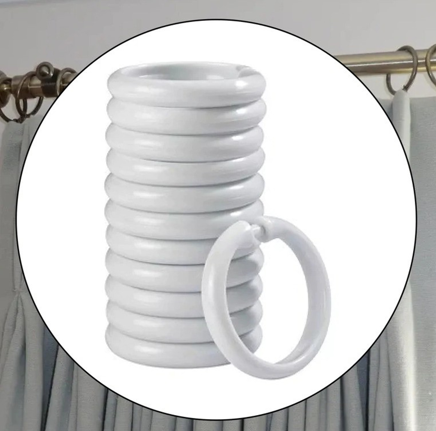 Image of DRAPERI White Curtain Rings, Curtain Hooks (Pack of 12) Curtain Ring with Hook