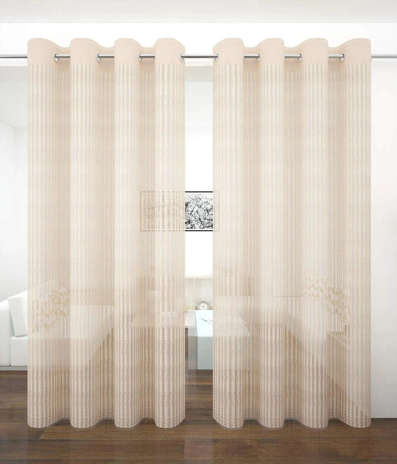 Image of BANAVY 275 cm (9 ft) Long Door Tissue, Net Semi Transparent Curtain (Pack Of 2)