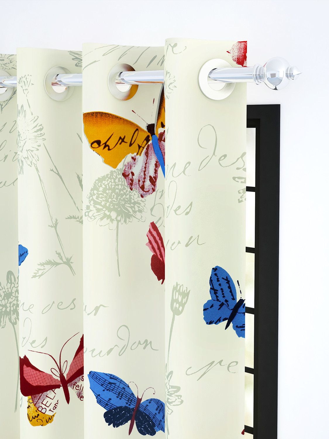 Image of Story@home 215 cm (7 ft) Door Cotton Room Darkening Curtain Single Curtain (White, Blue, Printed)