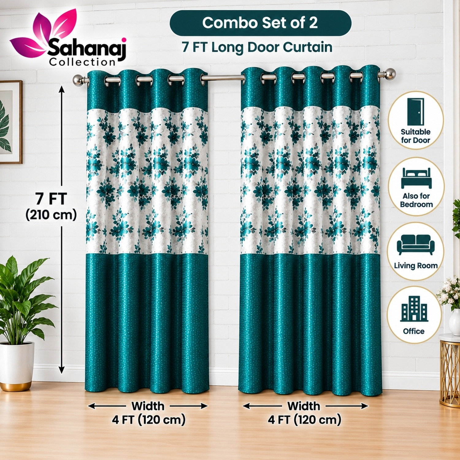 Image of SAHANAJ COLLECTION 210 cm (7 ft) Long Door Polycotton Blackout Curtain (Pack Of 2)