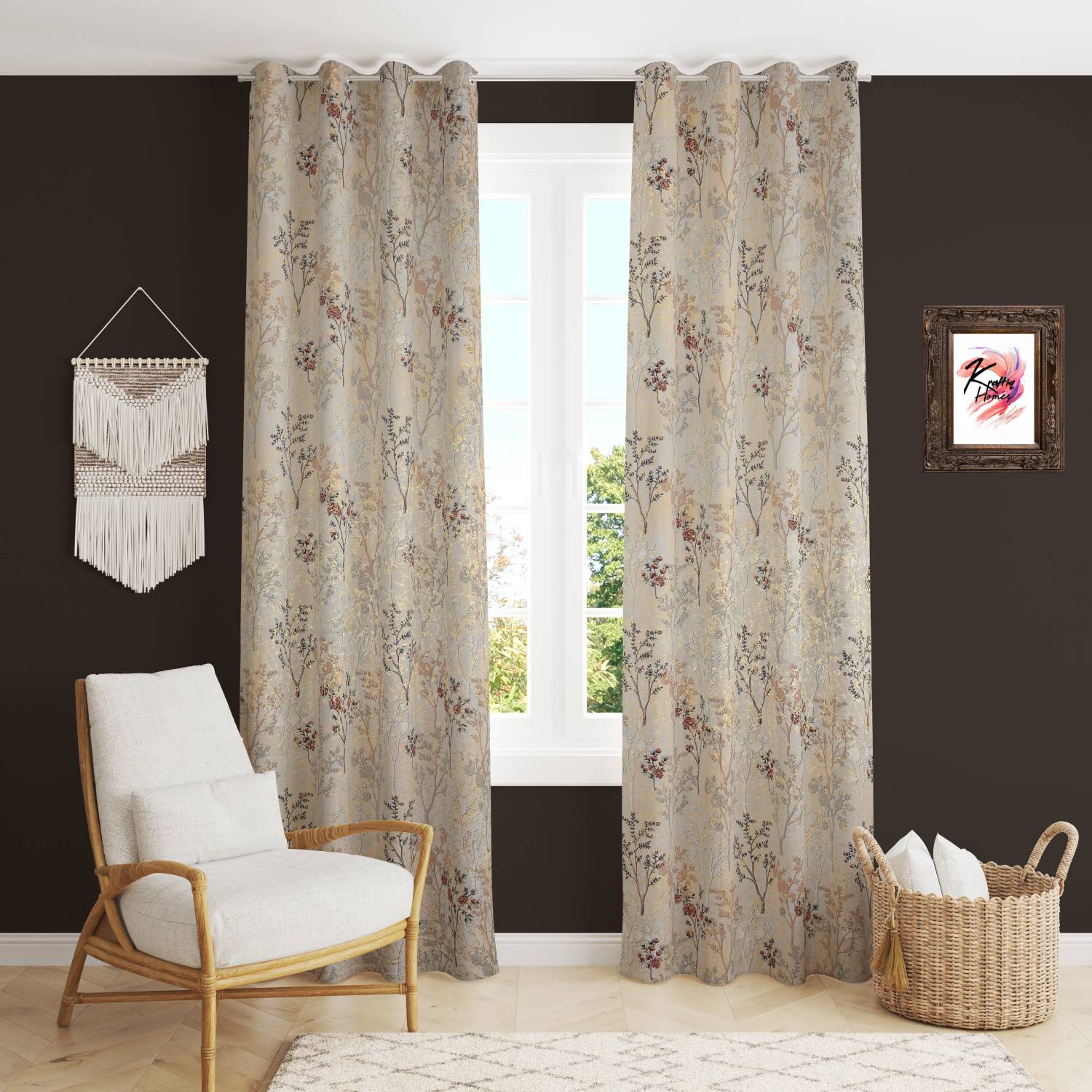Kraftiq Homes 274 cm (9 ft) Long Door Velvet Room Darkening Curtain (Pack Of 2)
