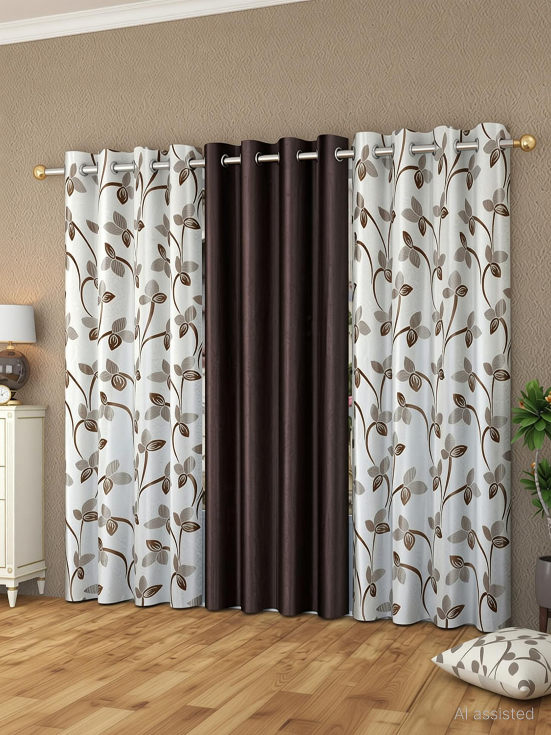 Image of kiara Creations 213 cm (7 ft) Door Polyester Semi Transparent Curtain (Pack Of 3)