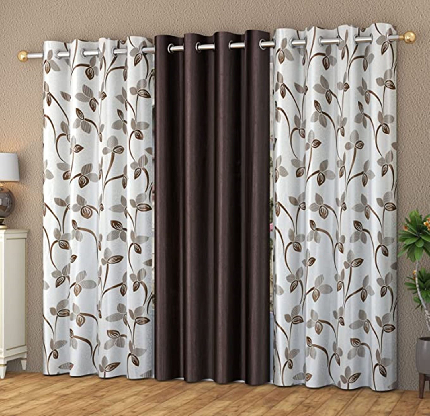 Image of kiara Creations 213 cm (7 ft) Door Polyester Semi Transparent Curtain (Pack Of 3)