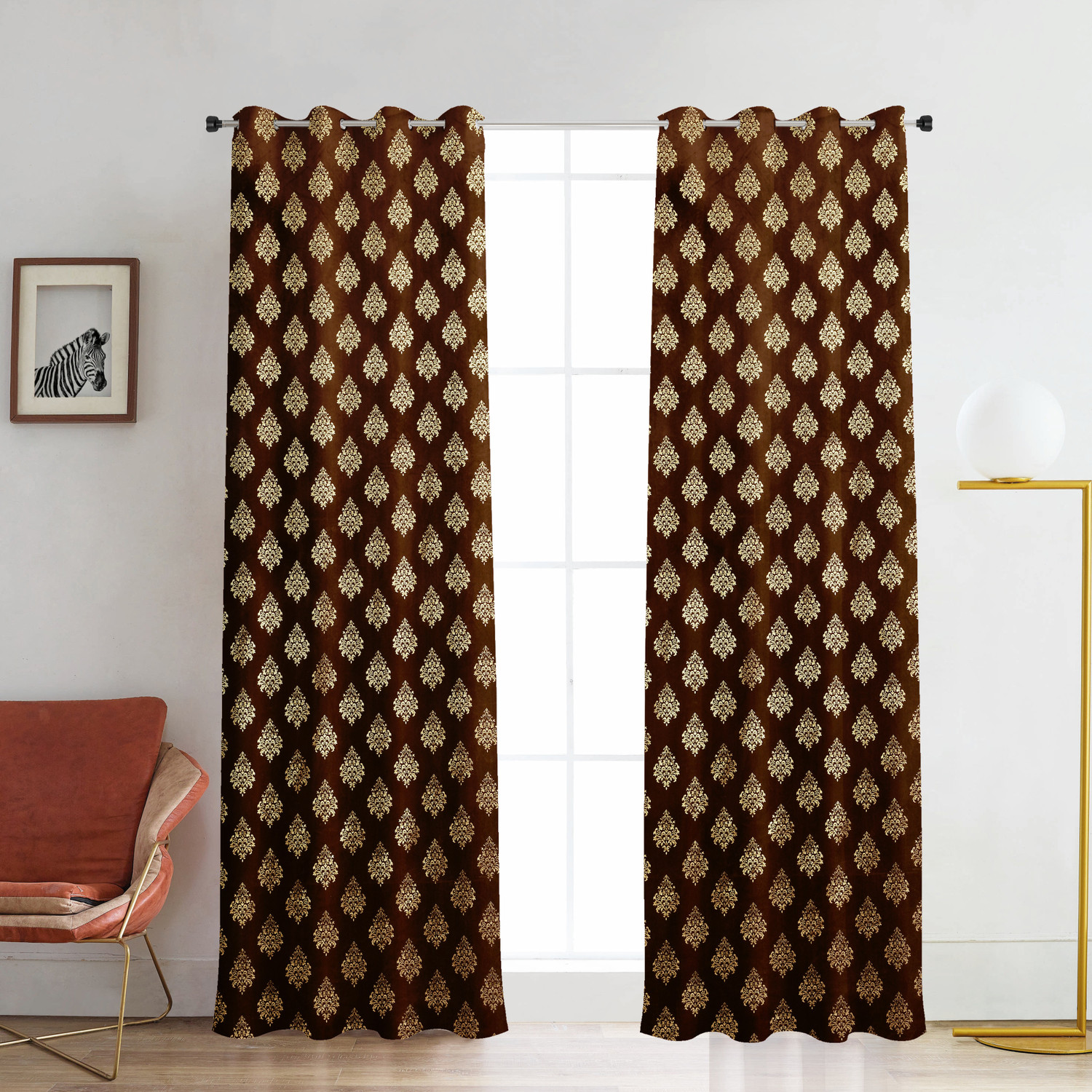 Image of FABDRAPE 152.4 cm (5 ft) Window Velvet Room Darkening Curtain (Pack Of 2)