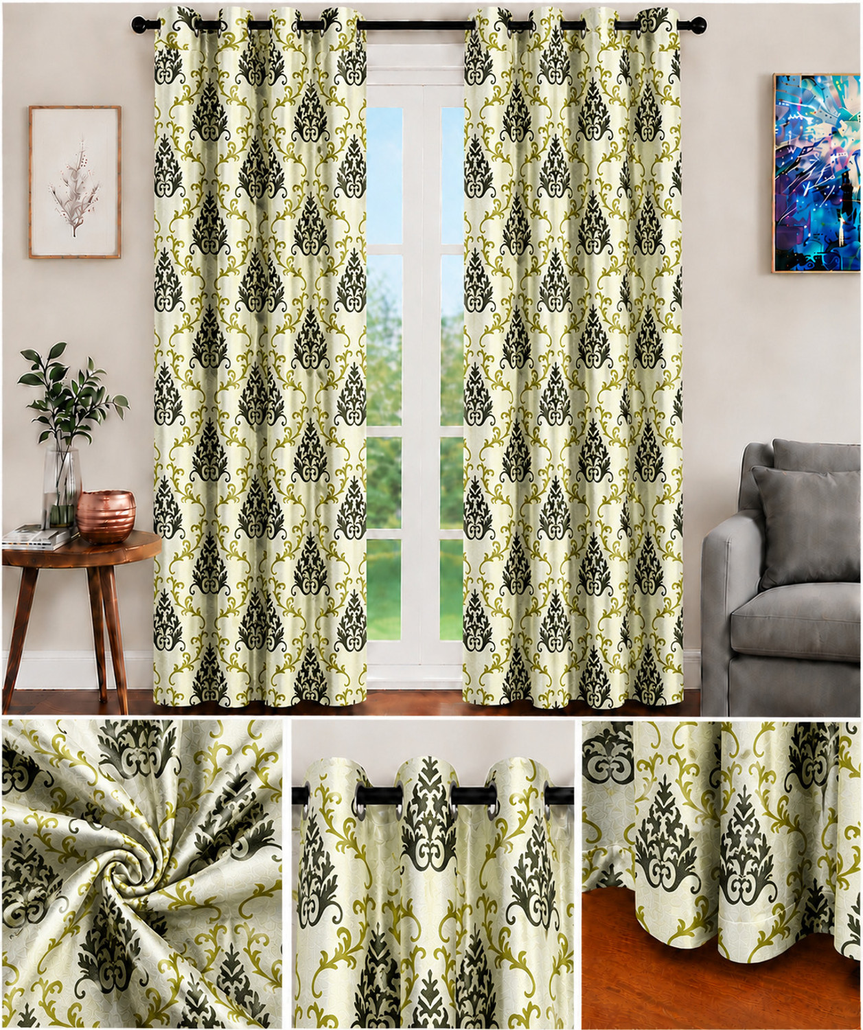 Image of Cortina 150 cm (5 ft) Window Polyester Semi Transparent Curtain (Pack Of 2)