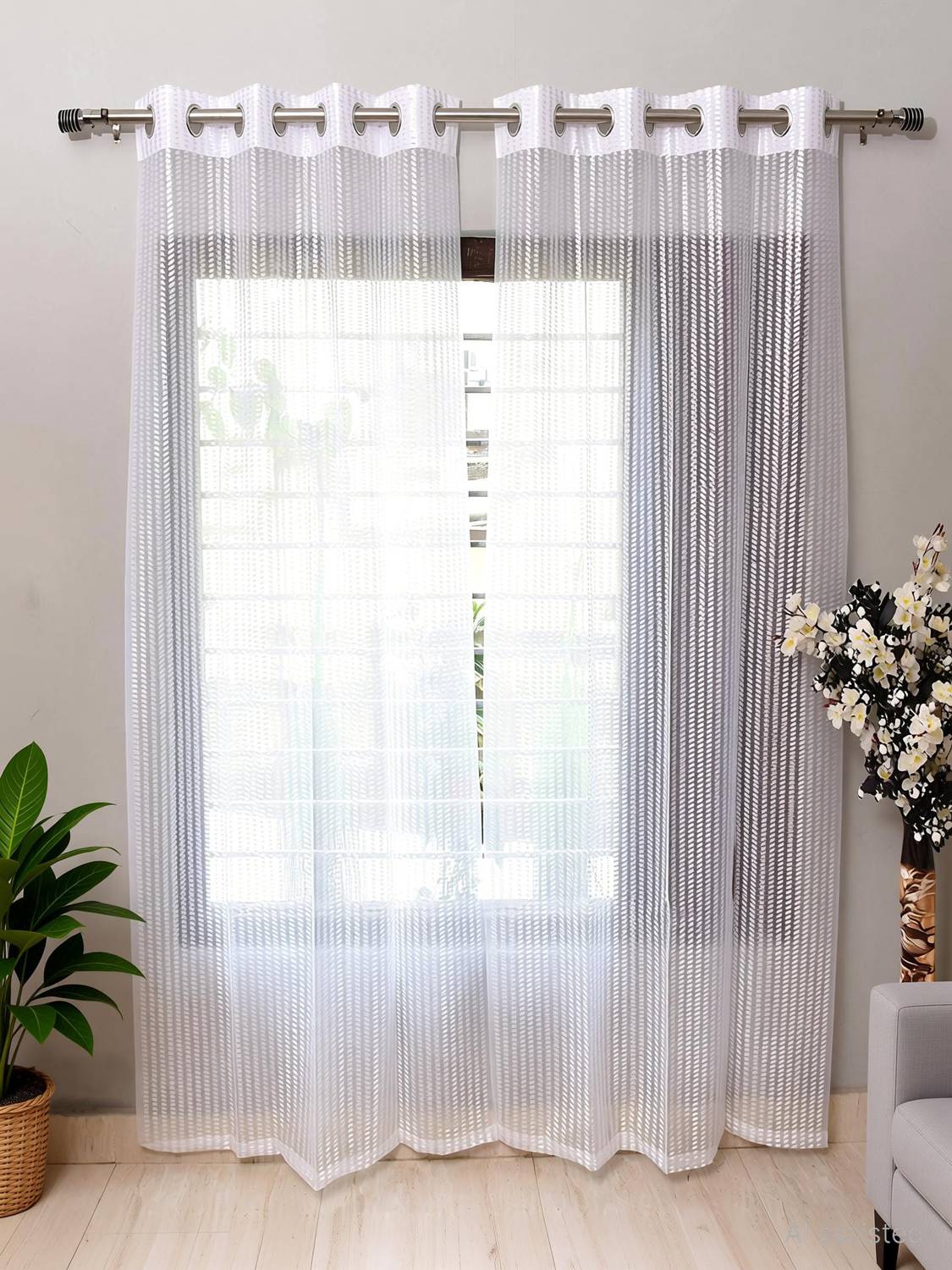 Panipat Textile Hub 152 cm (5 ft) Window Net Semi Transparent Curtain (Pack Of 2)