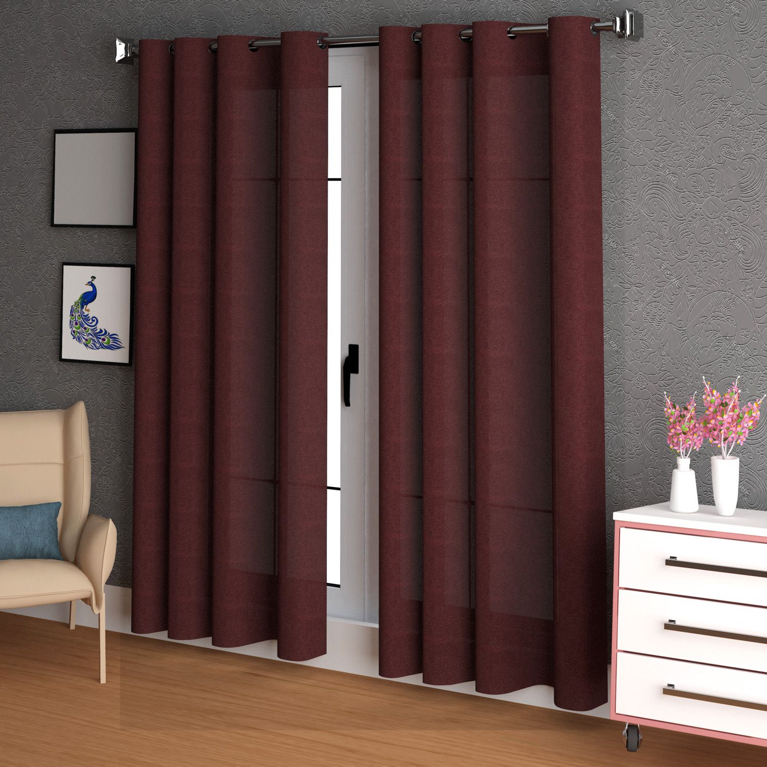 Image of Lunar Days 152 cm (5 ft) Window Polyester Room Darkening Curtain (Pack Of 2)