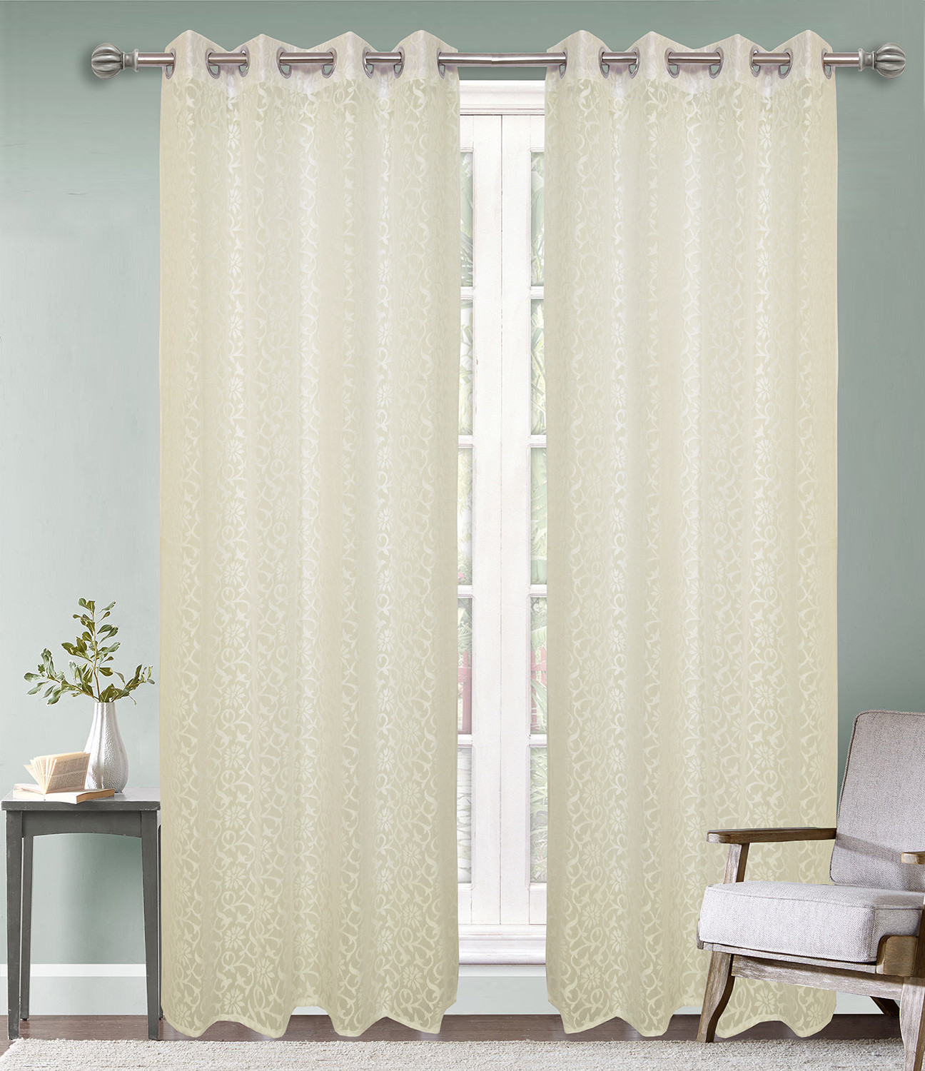 Image of KUBER INDUSTRIES 213 cm (7 ft) Door Cotton Semi Transparent Curtain (Pack Of 2)