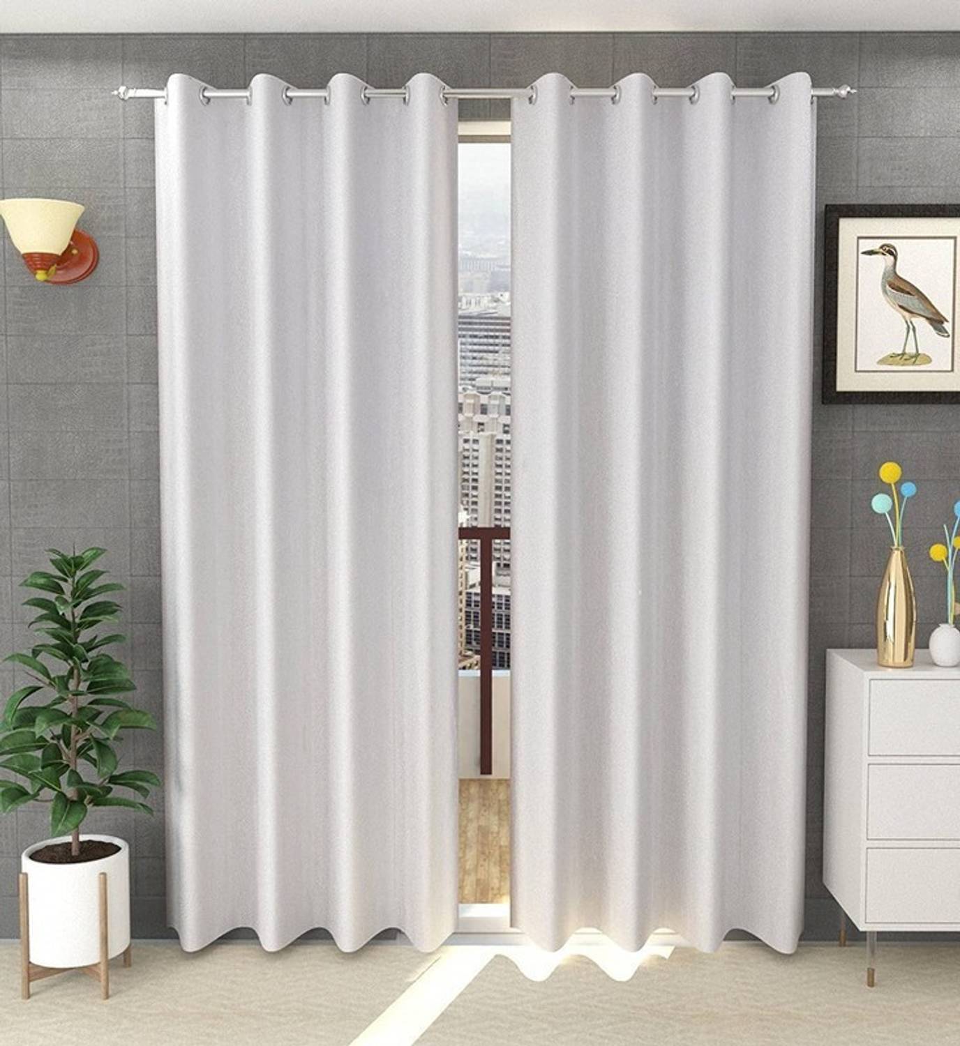 Kraftiq Homes 152 cm (5 ft) Window Polyester Semi Transparent Curtain (Pack Of 2)