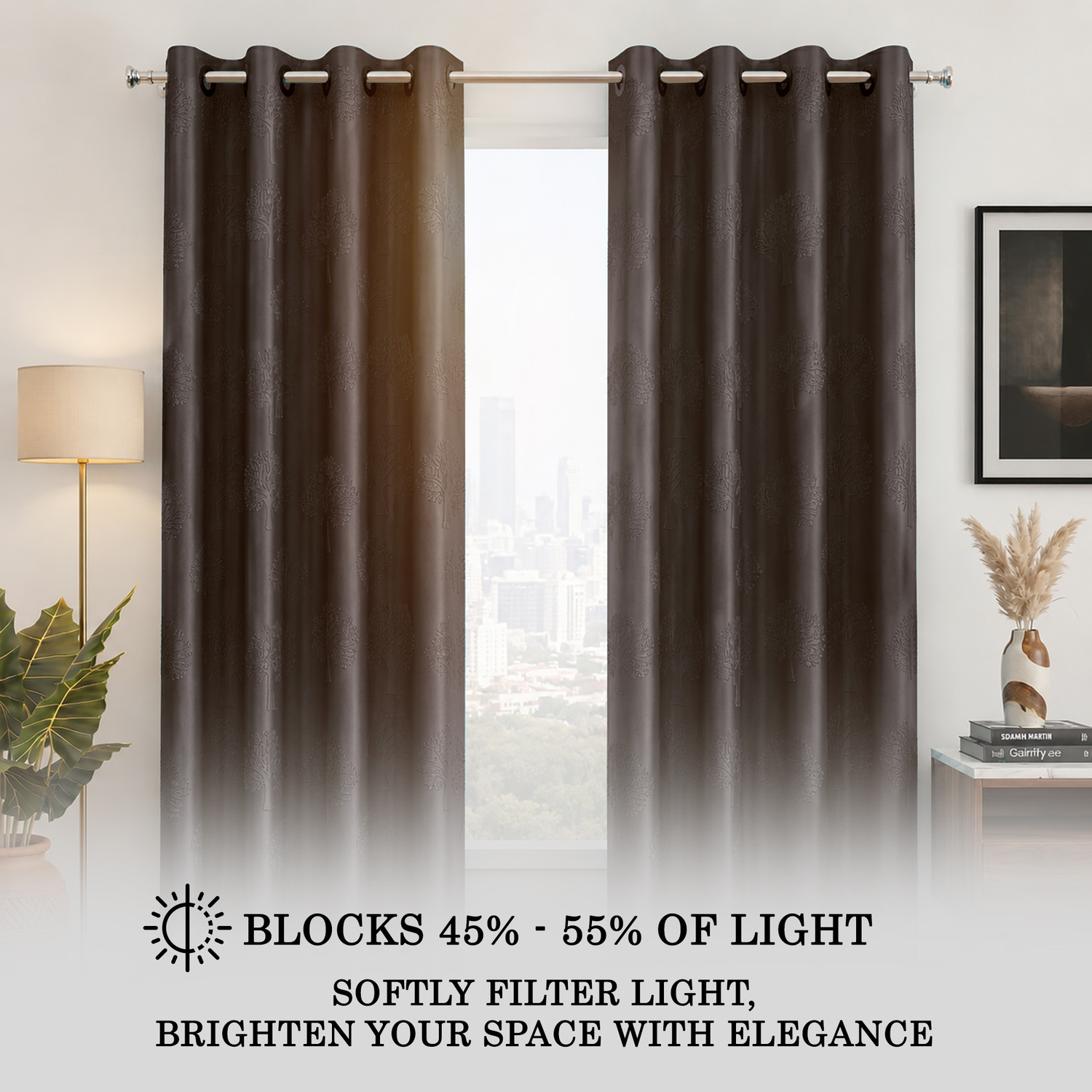 Image of Story@home 152 cm (5 ft) Window Polyester Semi Transparent Curtain (Pack Of 2) (Coffee, Solid)