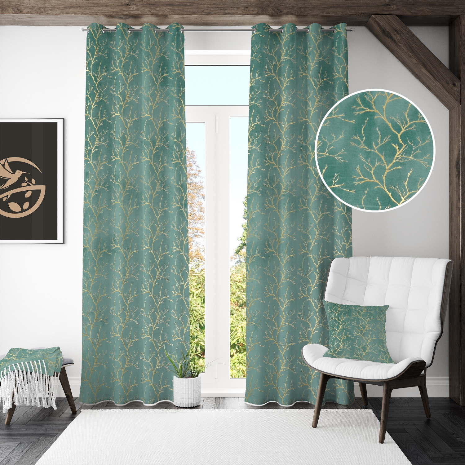 Image of FABDRAPE 274.32 cm (9 ft) Long Door Velvet Room Darkening Curtain (Pack Of 2)