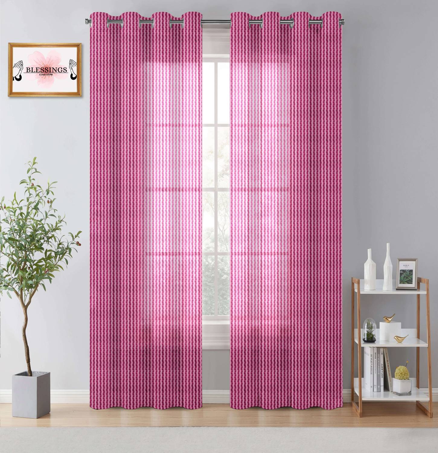 BLESSINGS 213.36 cm (7 ft) Door Polyester, Net Transparent Curtain (Pack Of 2)