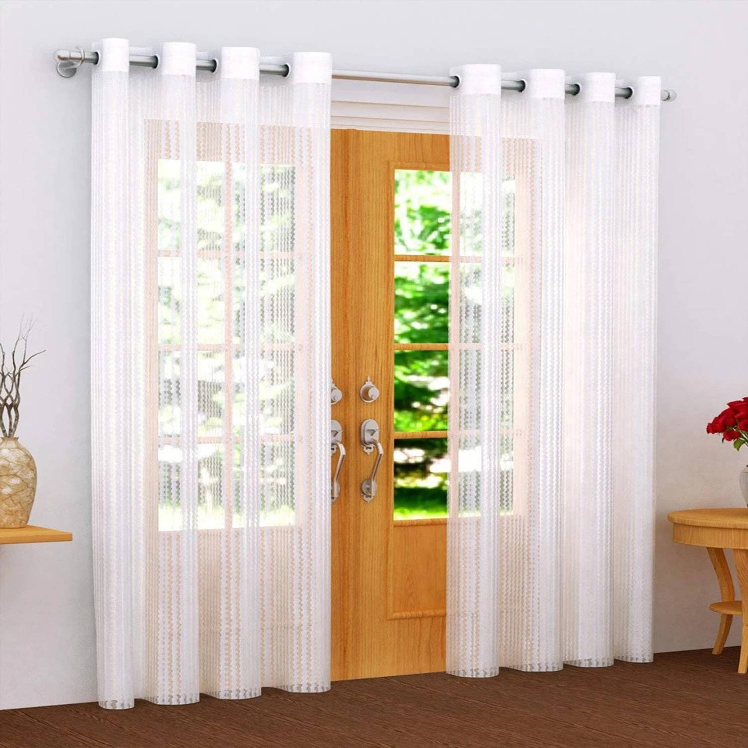 ARTSY HOME 214 cm (7 ft) Door Tissue, Net Semi Transparent Curtain (Pack Of 2)
