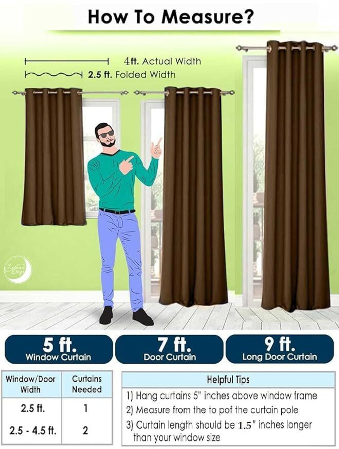 Image of Lunar Days 152 cm (5 ft) Window Polyester Room Darkening Curtain (Pack Of 2)
