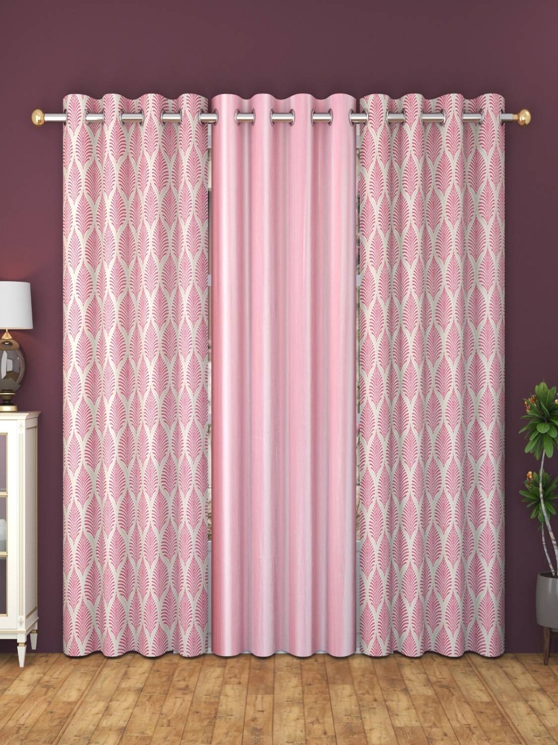 AASHI TRADERS 153 cm (5 ft) Window Polyester Semi Transparent Curtain (Pack Of 3)